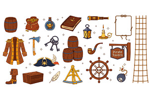 Cartoon groovy pirate objects, an Object Illustration by Buch&Bee