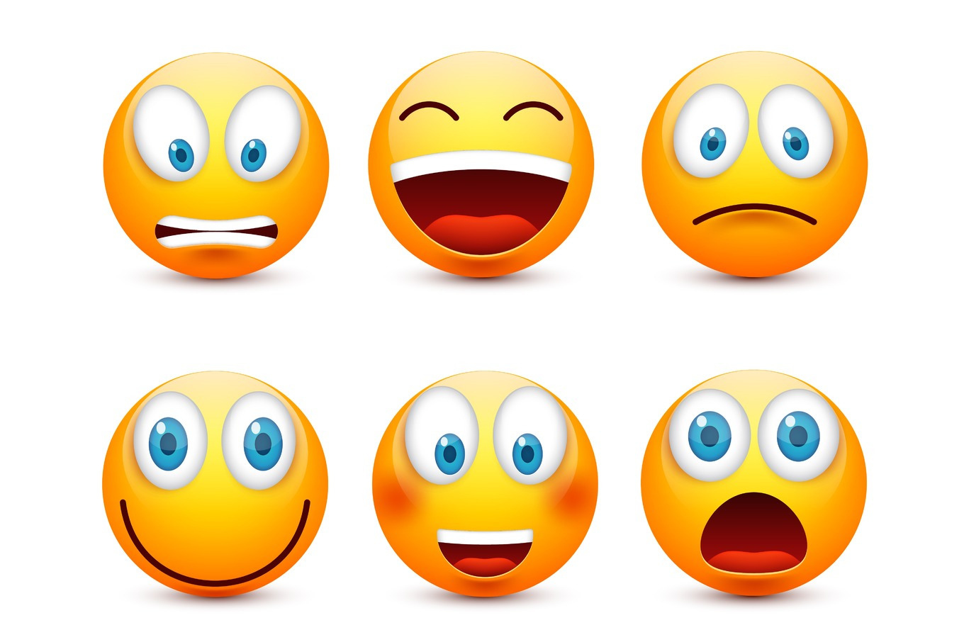 Smiley with blue eyes,emoticon set. Yellow face with emotions. Facial ...