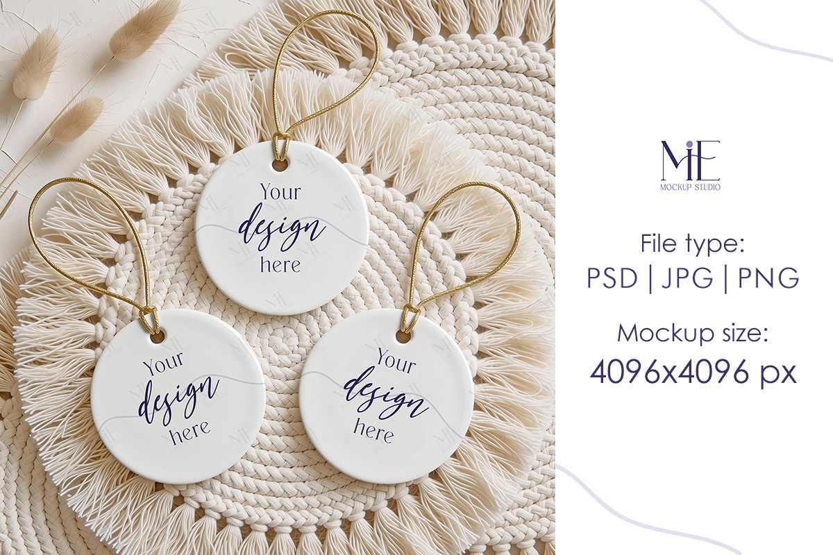 Round Ceramic Ornament Mockup Set, a Merchandise Mockup by Mie Mockup Studio (Photo 2 of 7)