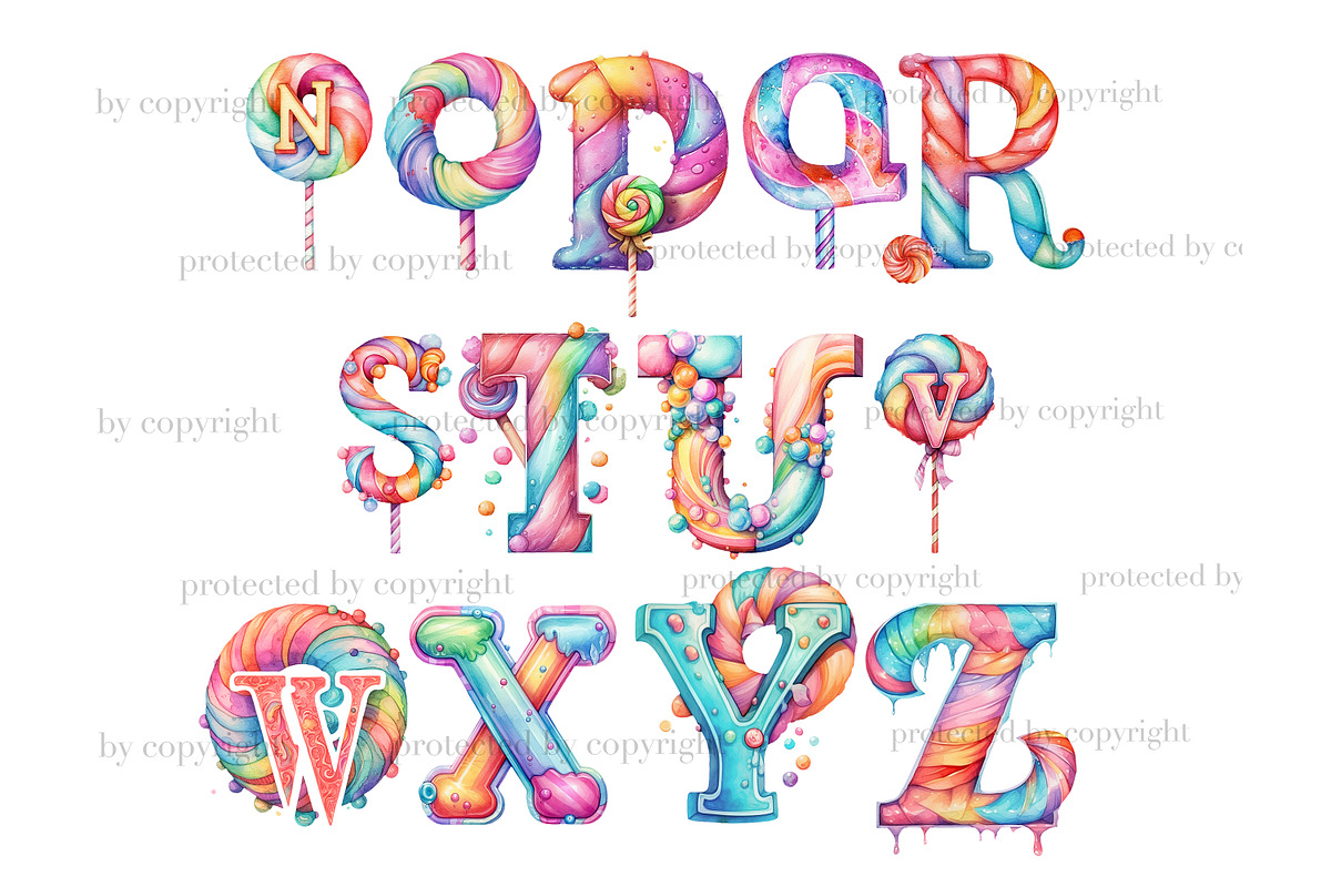 Lollipop Alphabet | Pastel Clipart, a Decorative Illustration by GlamArtZhanna (Photo 3 of 5)
