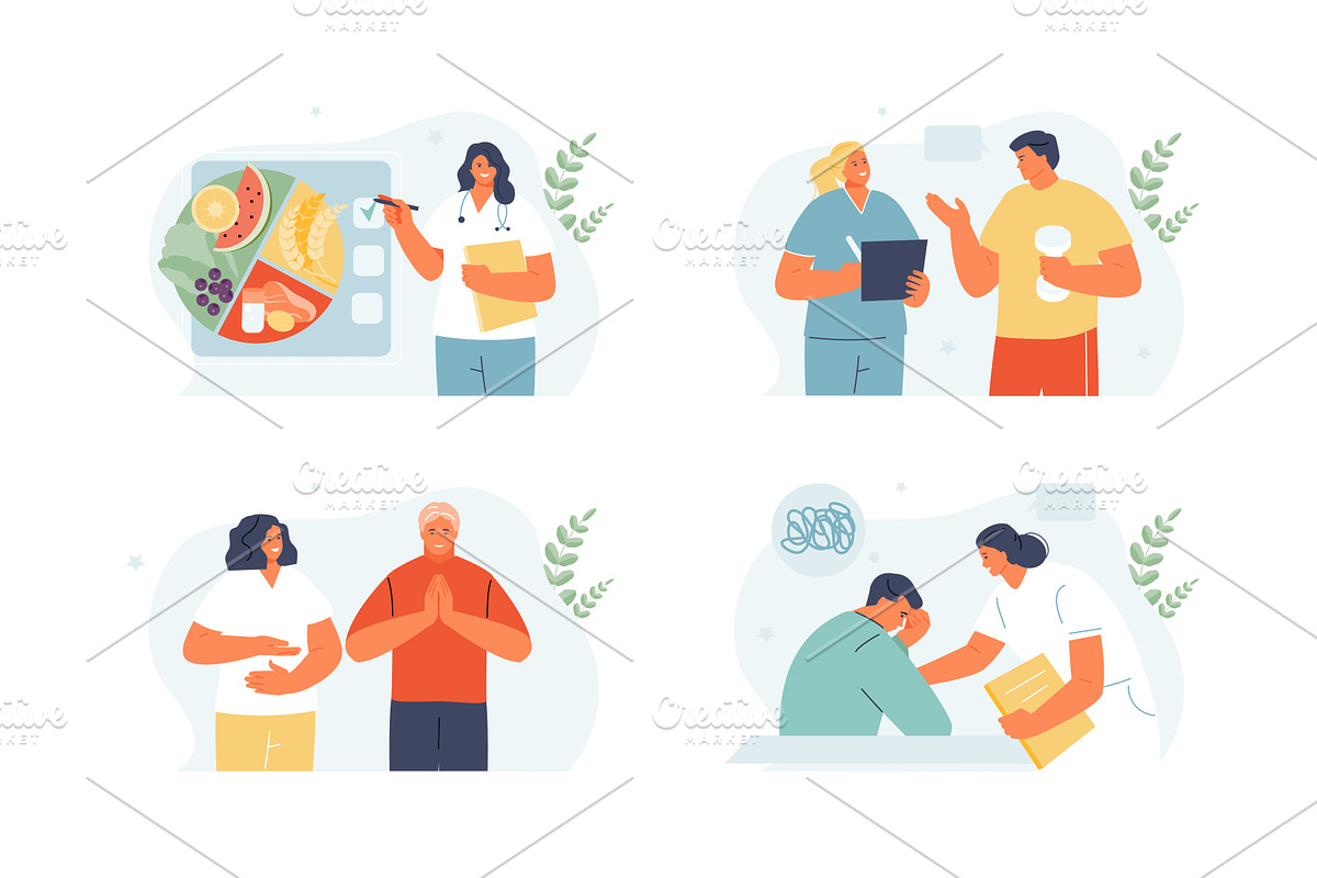 Doctors teaching a healthy lifestyle, a Food Illustration by artbesouro