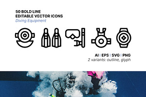 50 Diving Equipment Icons