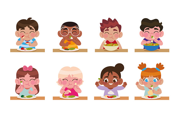 Healthy Eating Kids Illustration Set preview 2