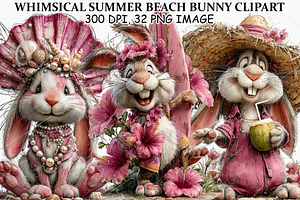 Whimsical Summer Beach Bunny Clipart, a Seasonal Illustration by Canvas Craft