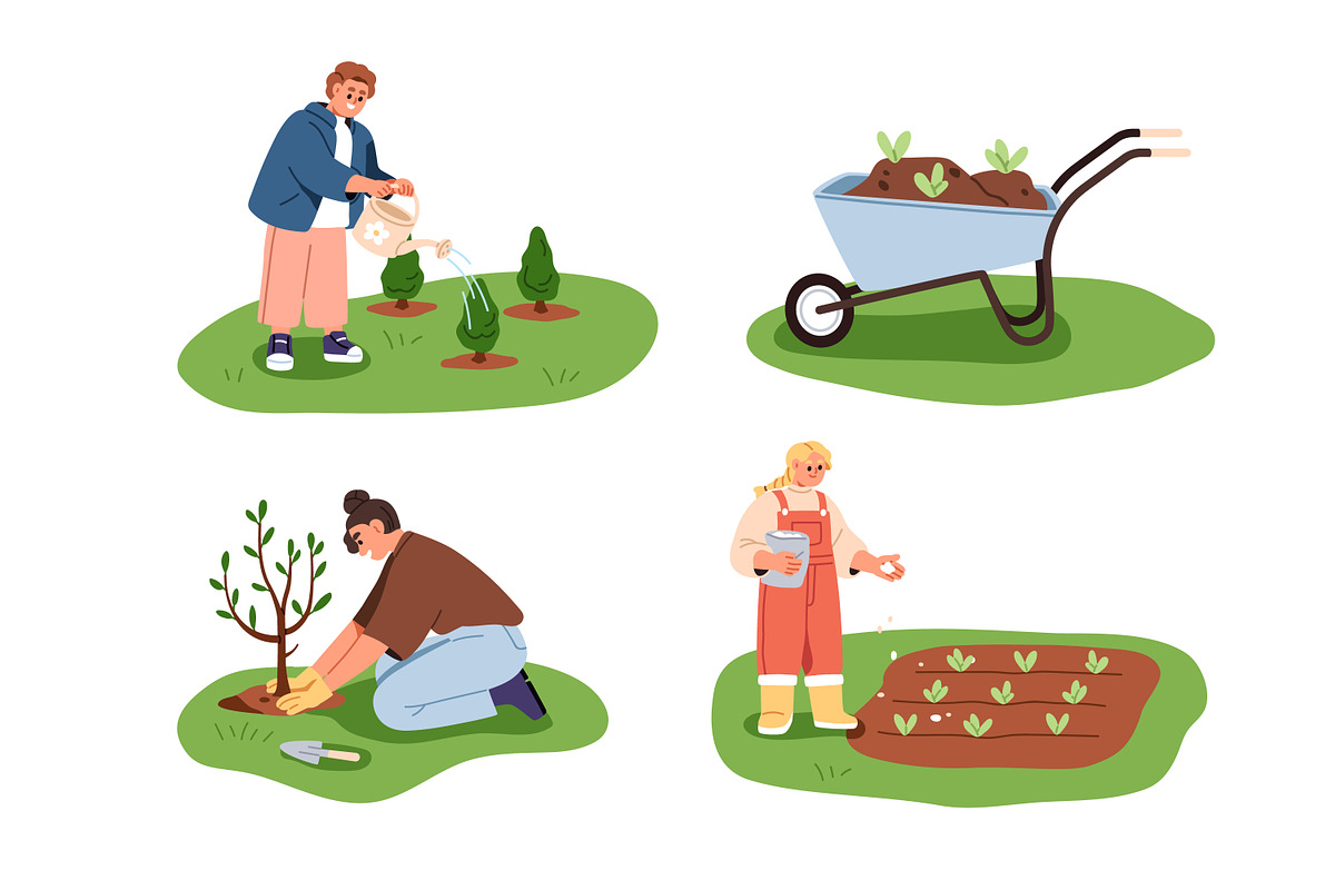 People planting trees in garden set, a Person Illustration by Good Studio (Photo 2 of 4)
