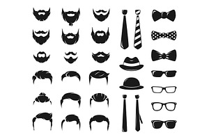 Hipster Portraits Creation Kit. Monochrome Constructor With Male Moustache, Beard And Haircut