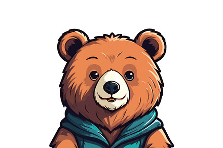 Cute brown bear in turquoise dress