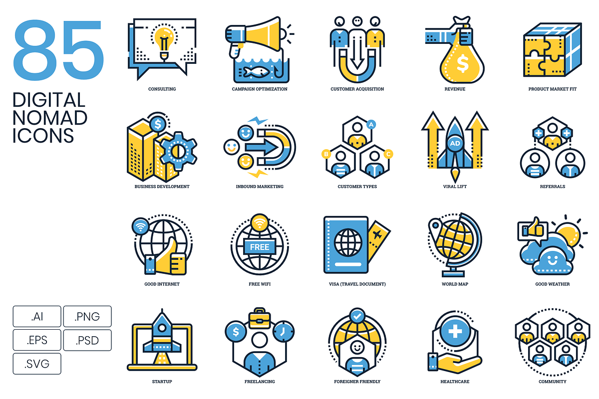 85 Digital Nomad Icons, an Outline Icon by Flat Icons (Photo 1 of 9)