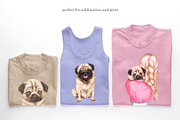 Pugs dogs watercolor clipart., an Animal Illustration by SavinV (Thumbnail 6 of 7)