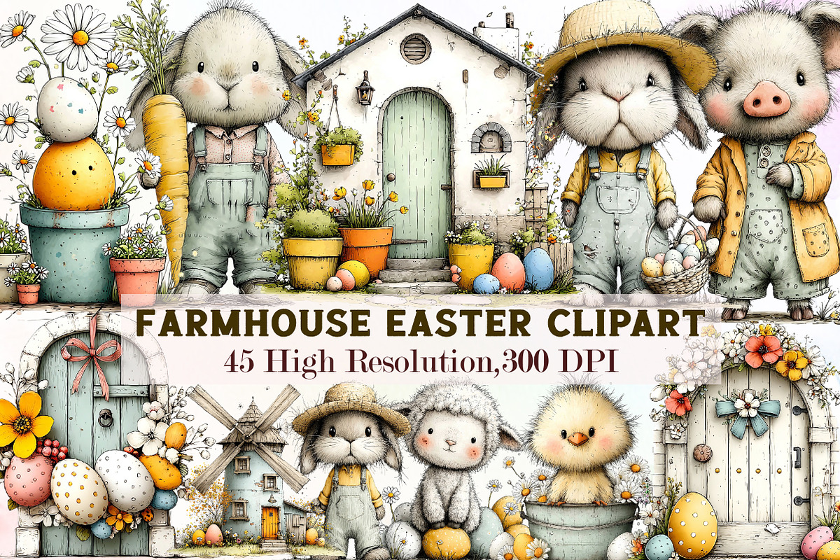 Farmhouse Easter Clipart, an Illustration by Sublimation Artist (Photo 1 of 7)