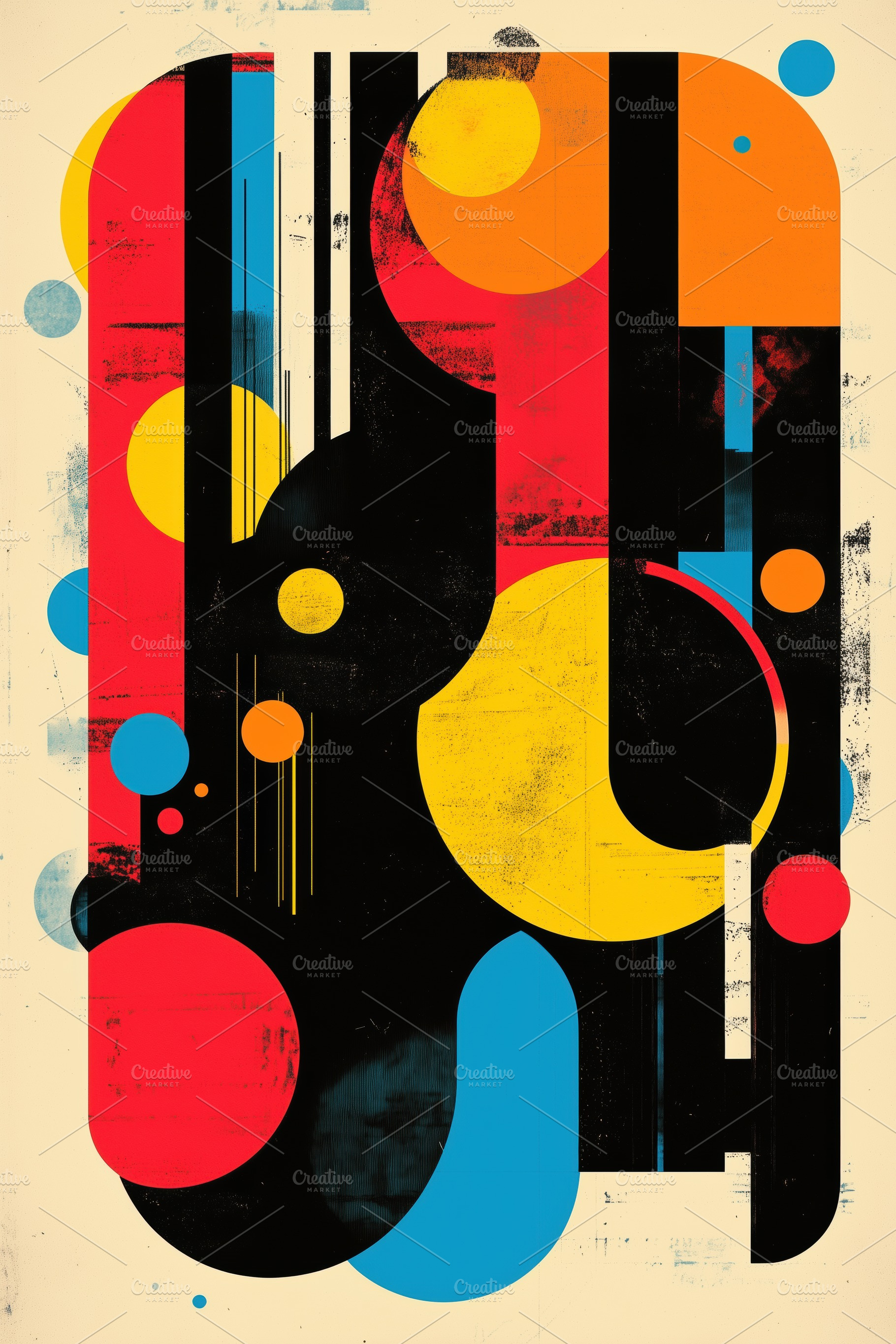 A vibrant abstract composition featuring bold geometric shapes including circle, an Arts & Entertainment Photo by Textures & Backgrounds