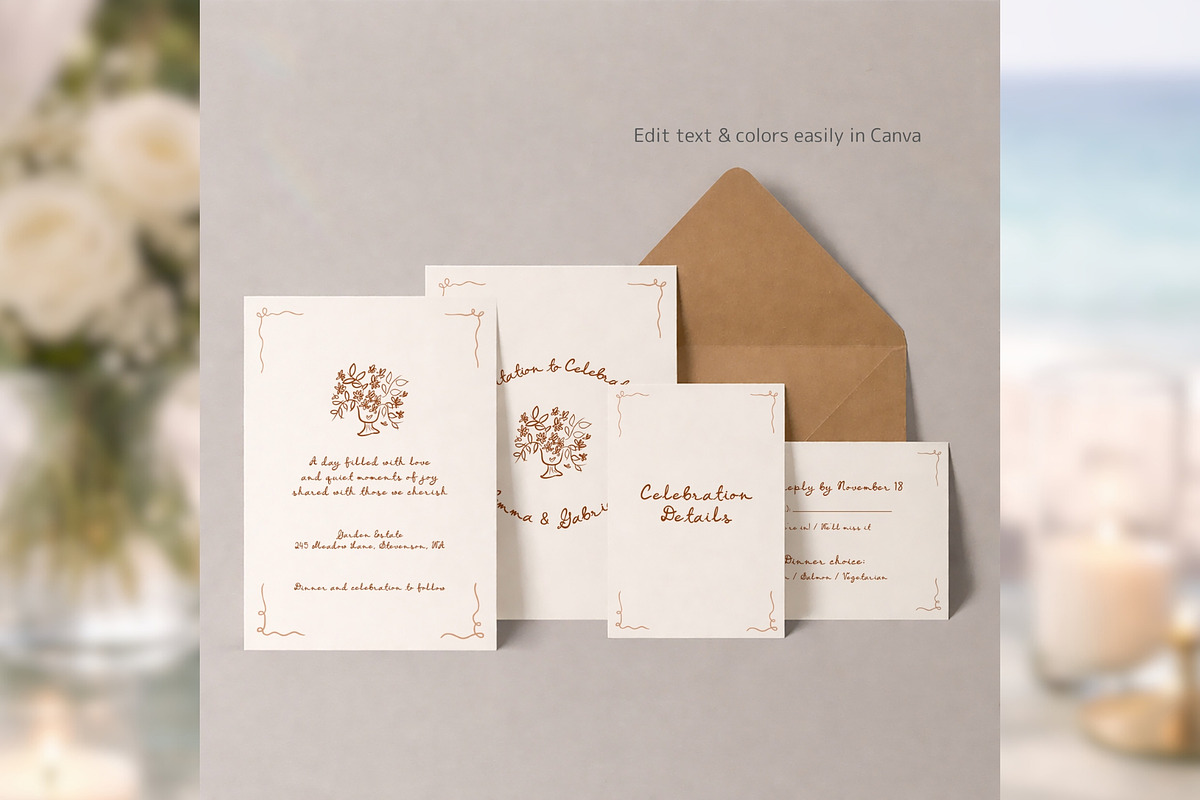 HandDrawn Wedding Invite Canva bd001, an Invitation Template by TyphoonStudio (Photo 5 of 10)