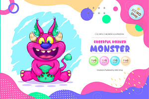 Cheerful horned monster. Tshirt, PNG, an Animal Illustration by KENO Mascots