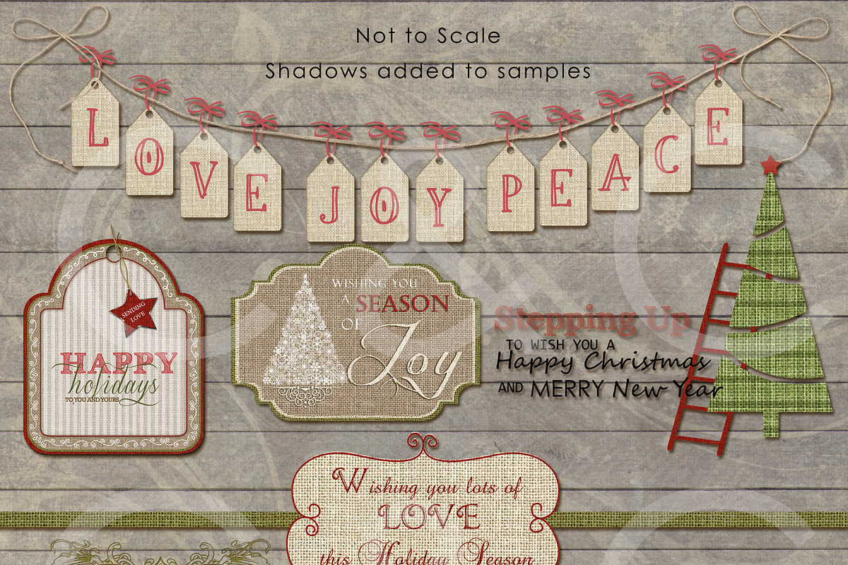 20 Burlap Holiday Tags- Word Art preview 3