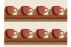 Pattern of brown coffee mugs on a, an Illustration by tilialucida