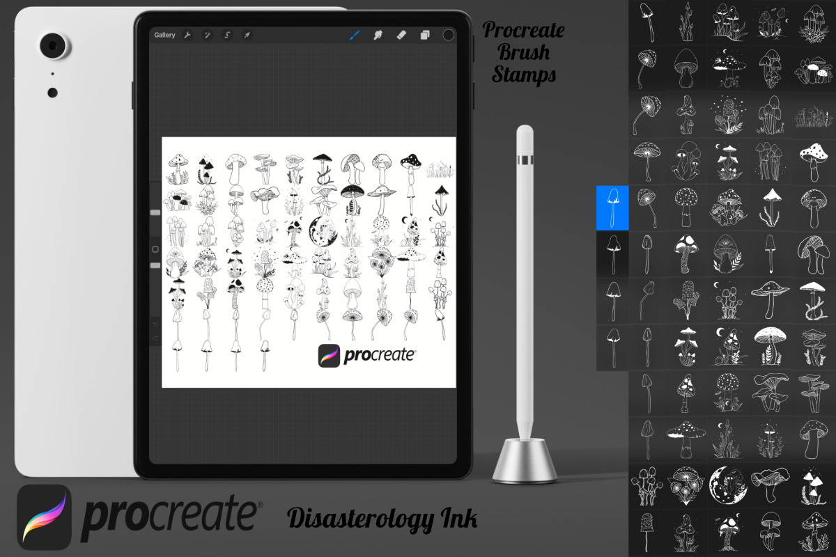 Mushrooms Set 3 Procreate Brush, a Brush Add-On by Disasterology Ink (Photo 2 of 10)