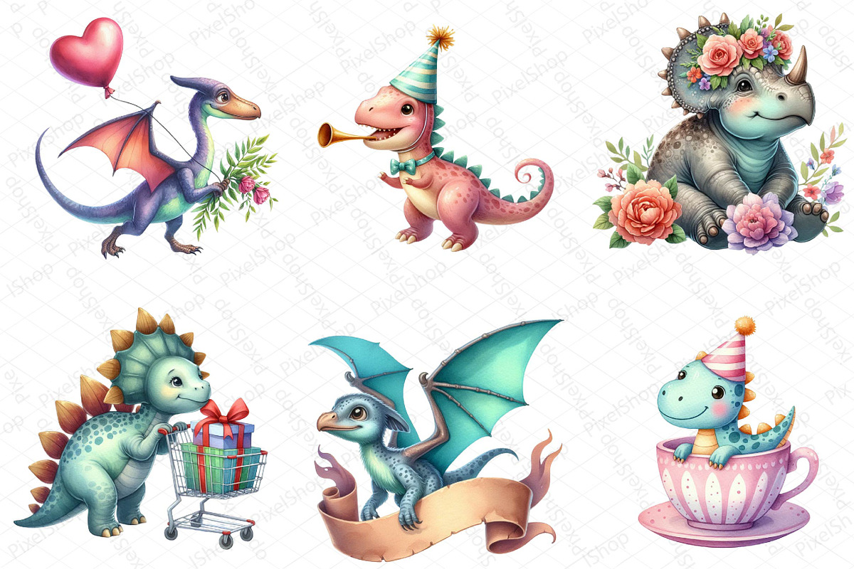 Dinosaurs Watercolor Clipart, an Illustration by DreamPrint404 (Photo 3 of 4)