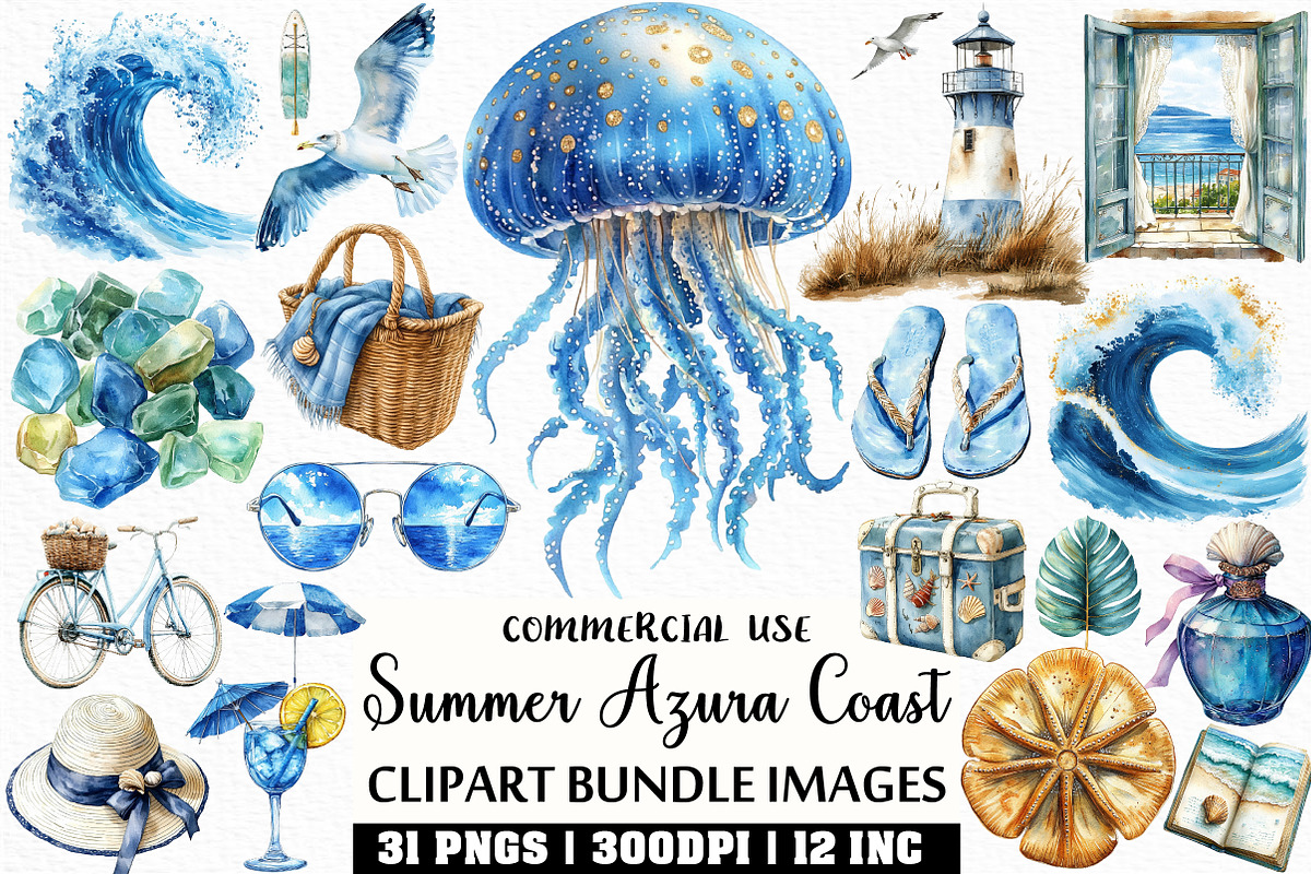 Sea Summer Azura Coast Clipart, an Illustration by Craft Nest (Photo 1 of 6)