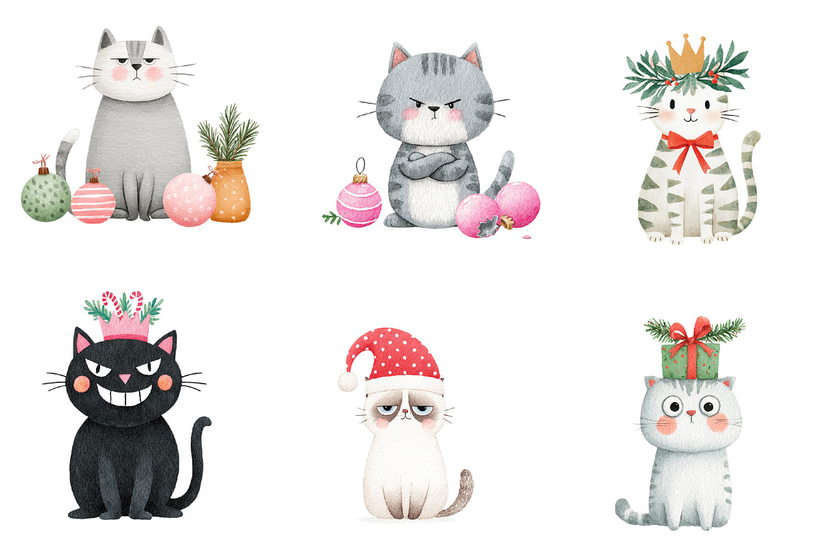 Christmas Cat clipart, an Illustration by CreationArt (Photo 3 of 5)