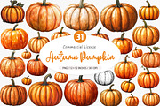 Watercolor Autumn Pumpkin Clipart, an Illustration by SinaCreation (Thumbnail 1 of 5)