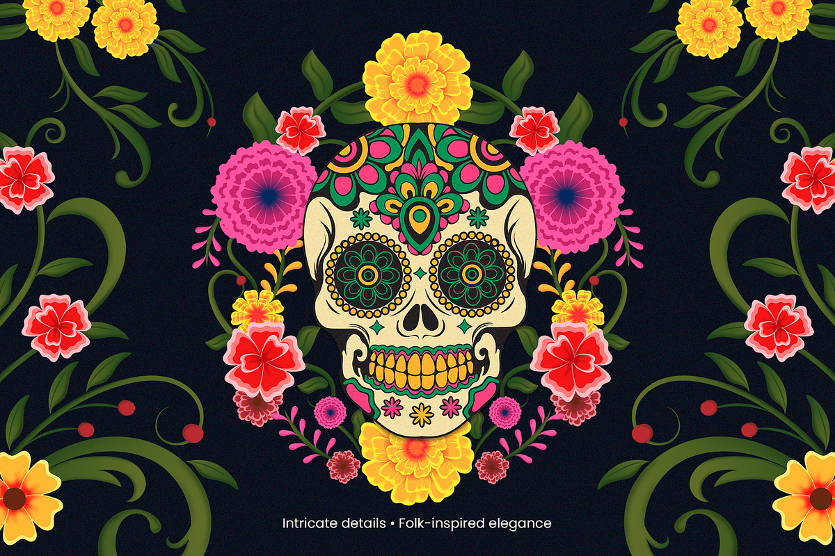 Día de los Muertos Flourish Ornament, a Seasonal Illustration by Invisual Studio (Photo 3 of 8)