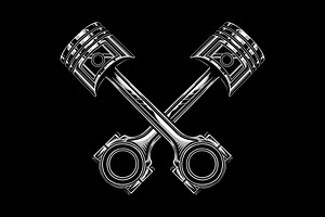 Hand drawn crossed pistons on black, a Transportation Illustration by zdson