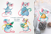 Watercolor Christmas Mice Clip art, an Animal Illustration by ArtPavo (Thumbnail 3 of 9)