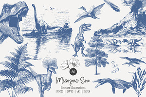 80 line art Mesozoic Era clip art, an Animal Illustration by Poppy Lane Studio