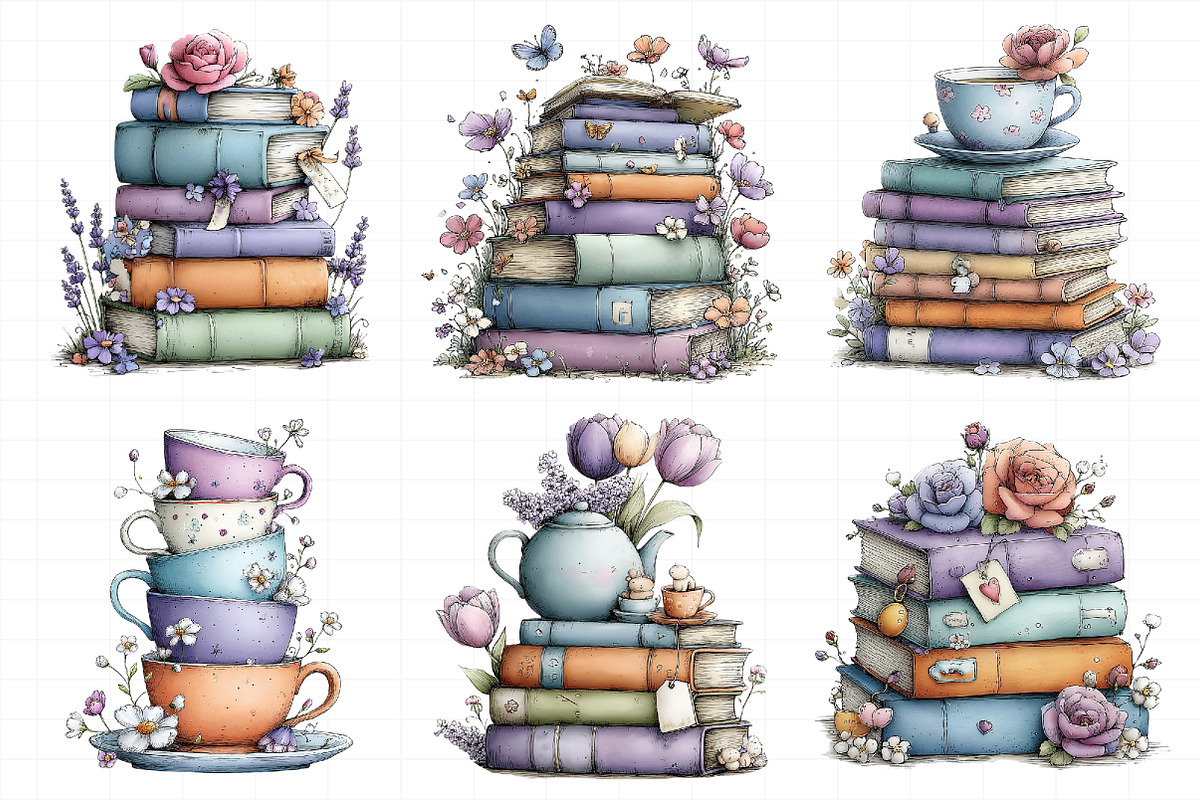 Spring Flower Book Stack Sublimation, an Illustration by Daily.Designs (Photo 3 of 8)