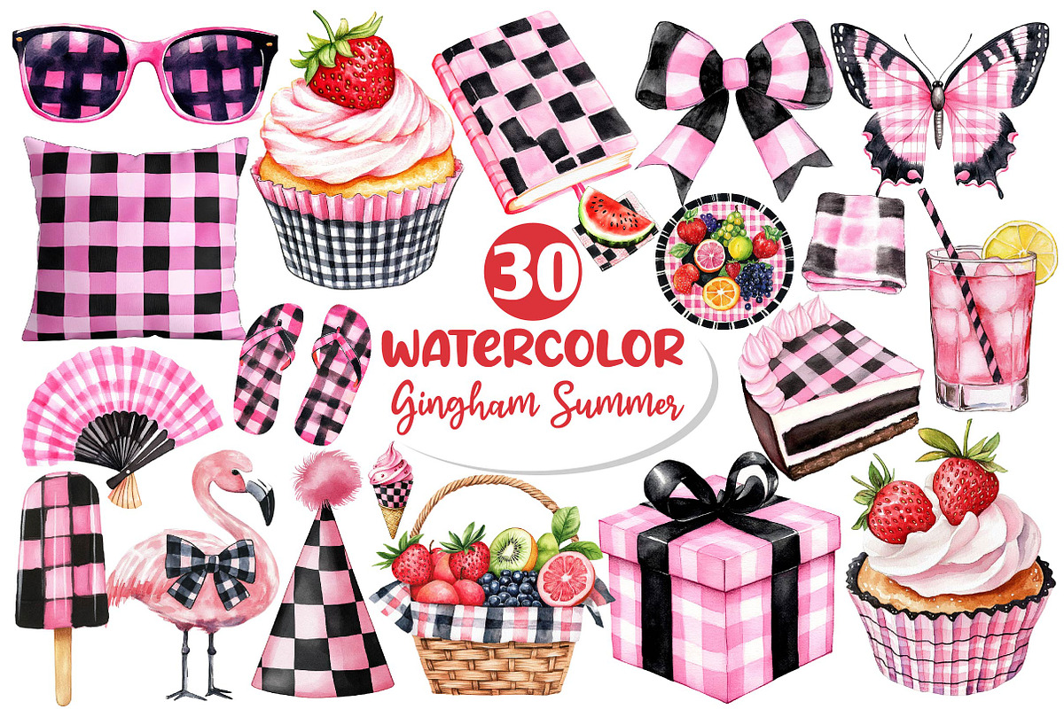 Black and Pink Gingham Summer, an Illustration by Dream Creation (Photo 1 of 6)