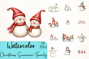 Christmas Snowman Family Clipart, an Illustration by CrexoraLab