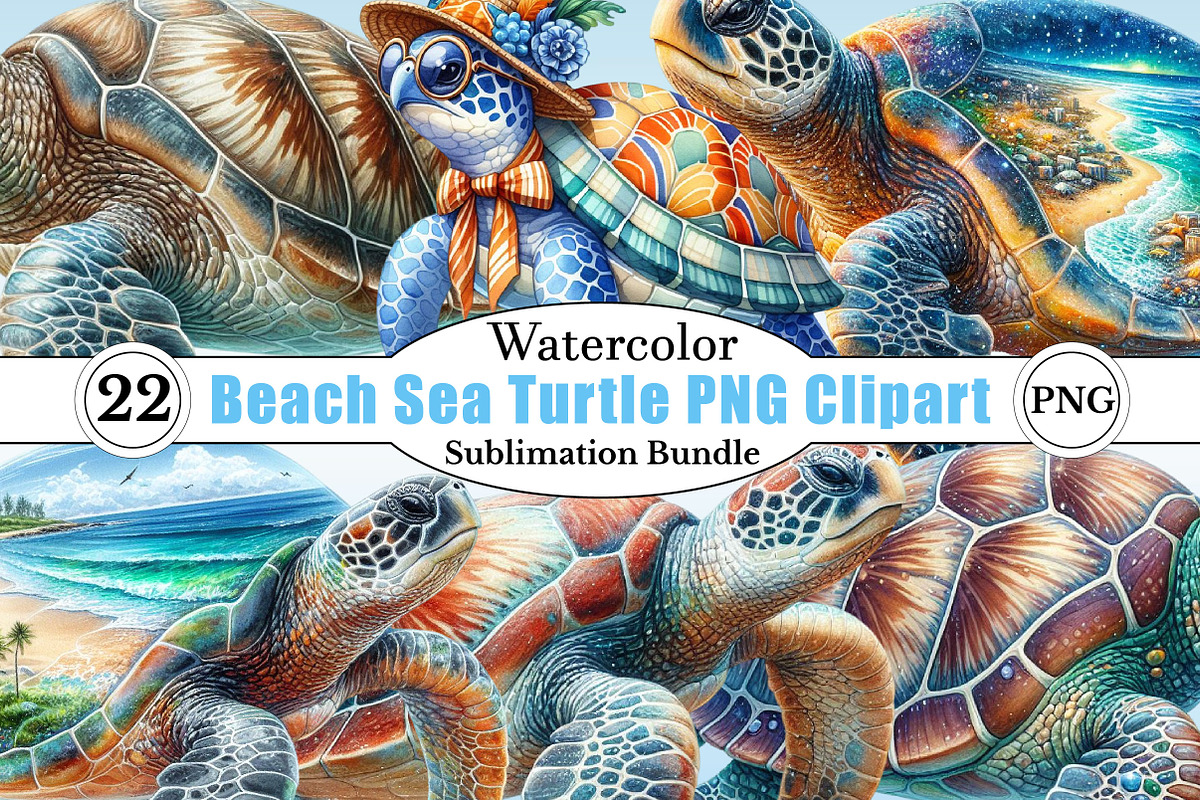 Watercolor Beach Sea Turtle PNG, a Graphic by CitraGraphics (Photo 1 of 6)