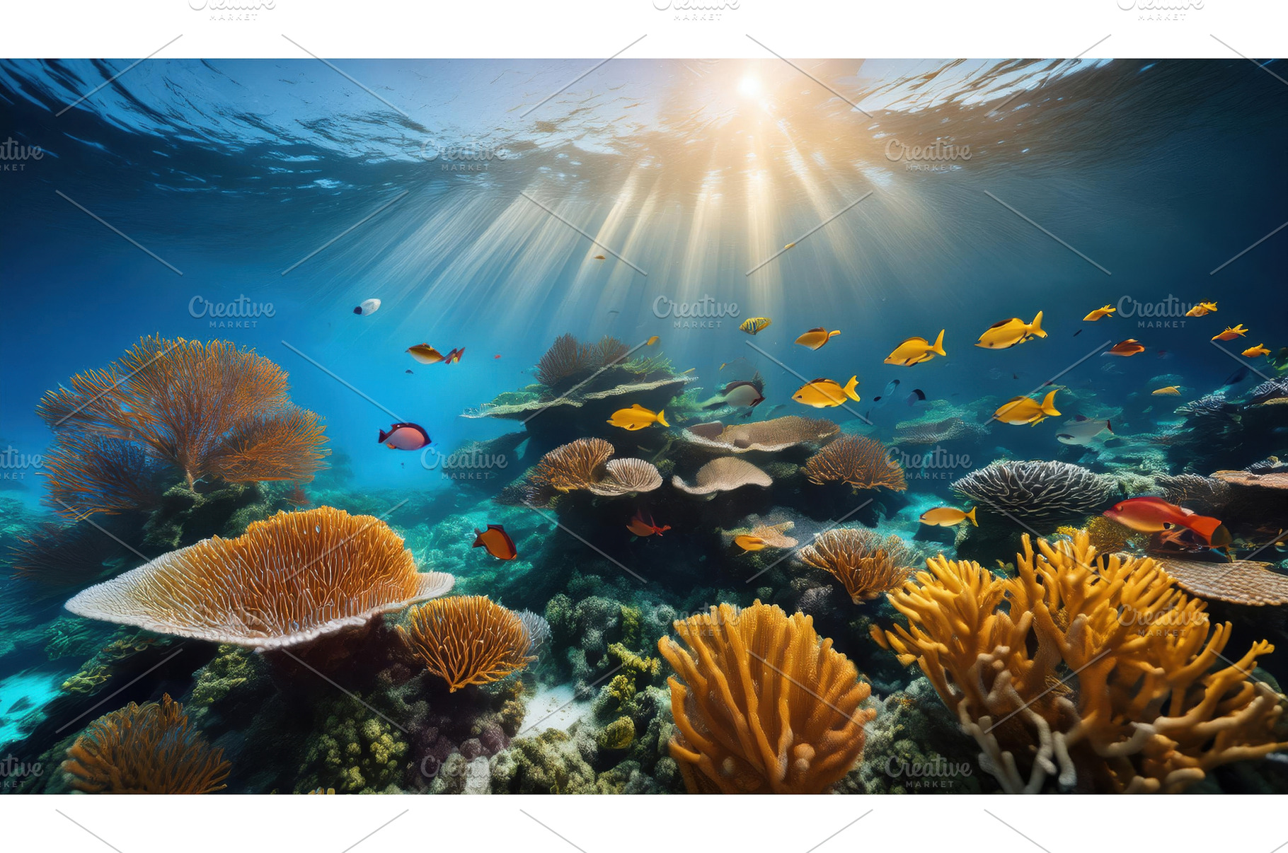 A coral reef teeming with bright, a Nature Photo by Igor Tichonow