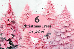 Pink Christmas Trees Watercolors