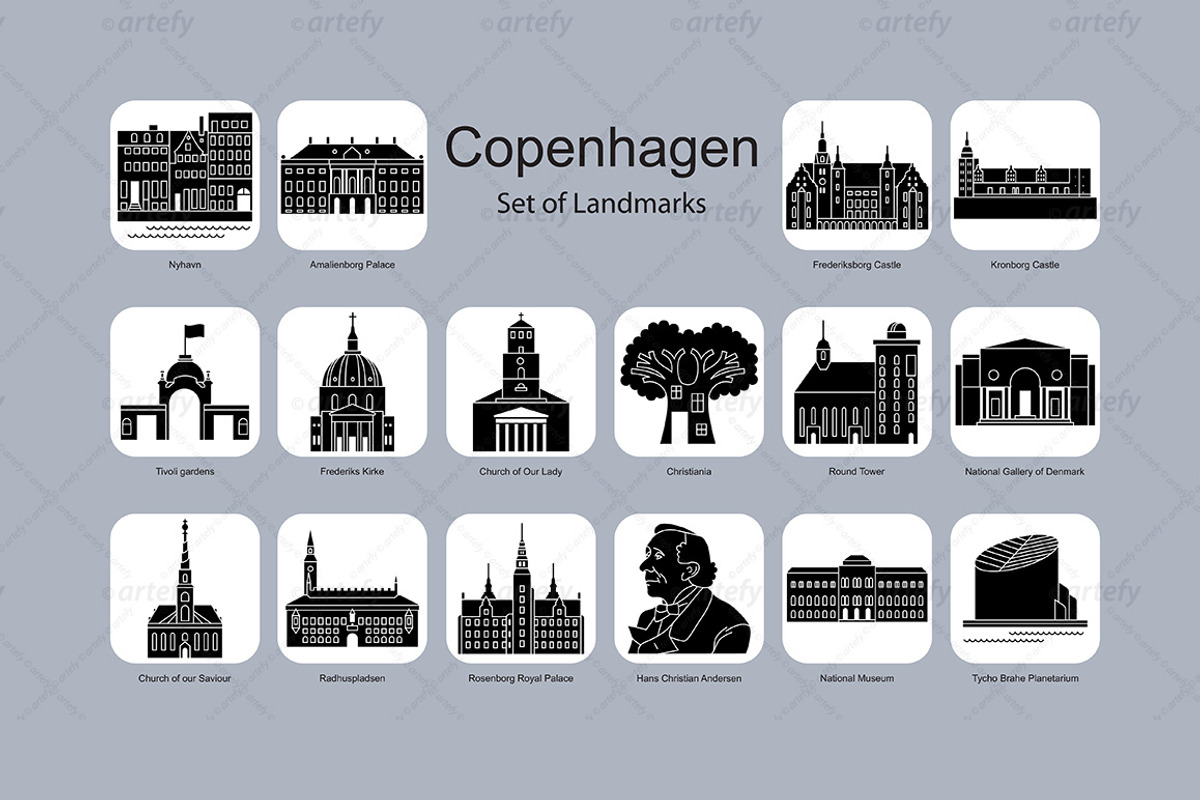 Copenhagen landmark icons (16x), an Icon by Artefy's Graphic Bar (Photo 2 of 2)