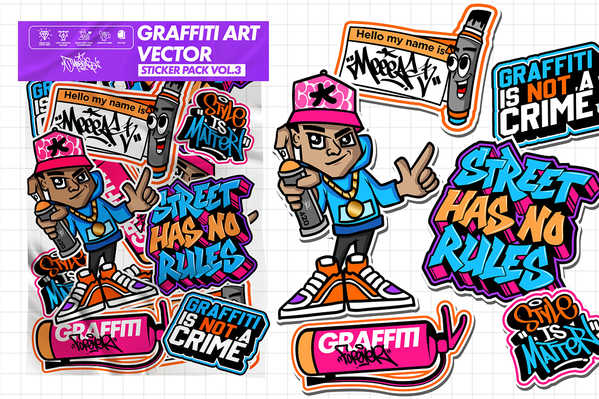 Bundle Graffiti Sticker Pack Vector, a Decorative Illustration by MEAS7 Artwork (Photo 5 of 7)