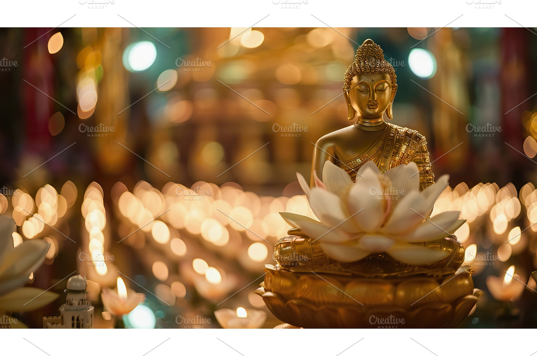 Golden Buddha Statue on Lotus with, a Background Photo by Lermont51