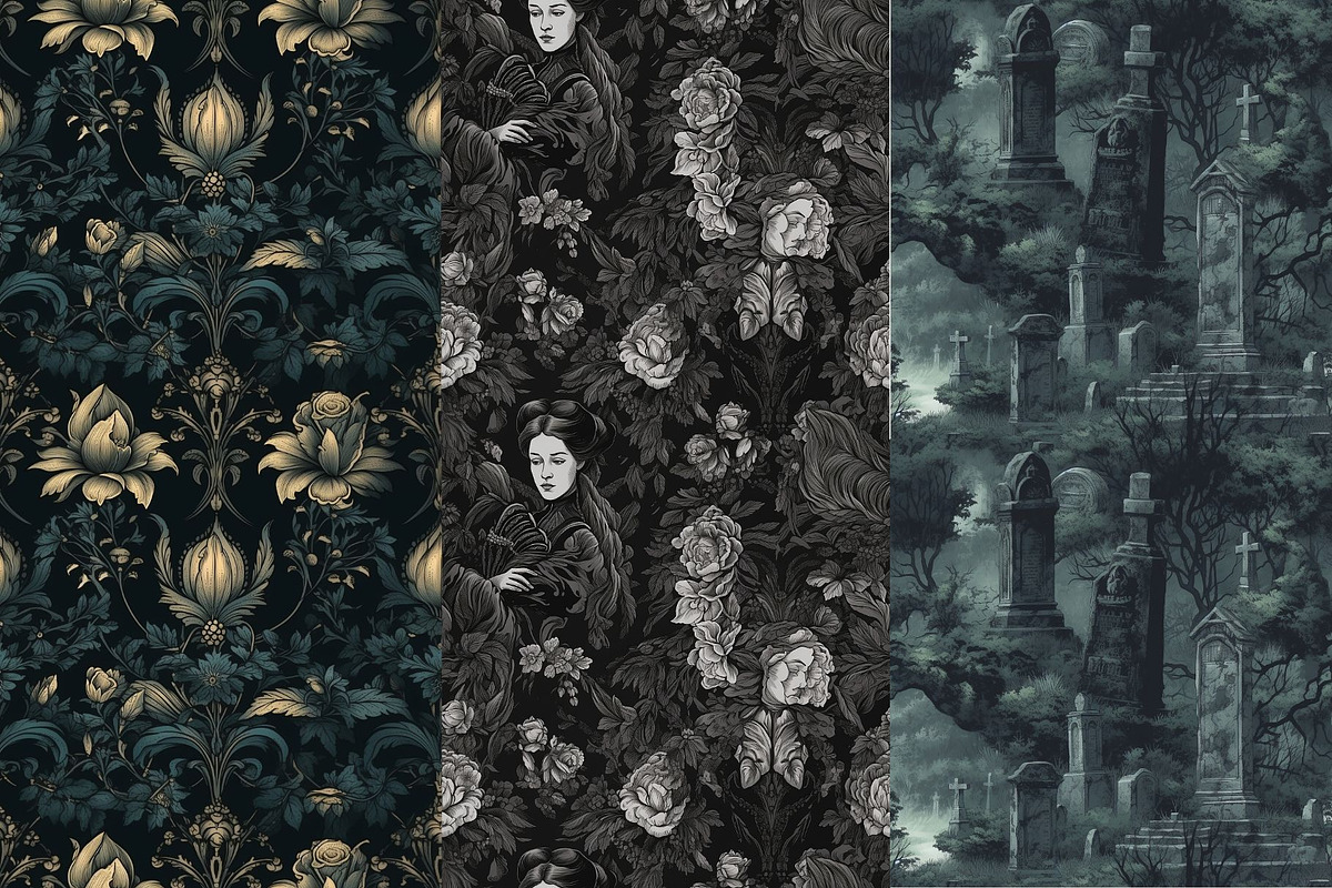 8 Gothic Noir Seamless Patterns, a Pattern Graphic by Inknfolly (Photo 3 of 6)