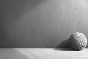 White Ball of Yarn on Gray Textured Wall with Copy Space, a Background Photo by José Manuel Gelpi