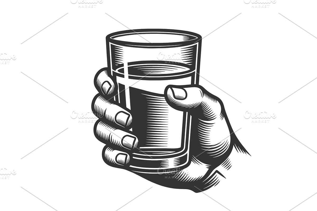 Hand Holding Glass Of Water vector, a Food Illustration by AlexArt