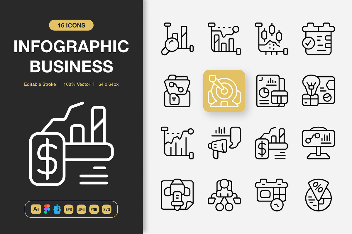 Infographic Business Icons, an Outline Icon by Spacepixel Creative