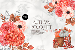 Watercolor Set Autumn Bouquet