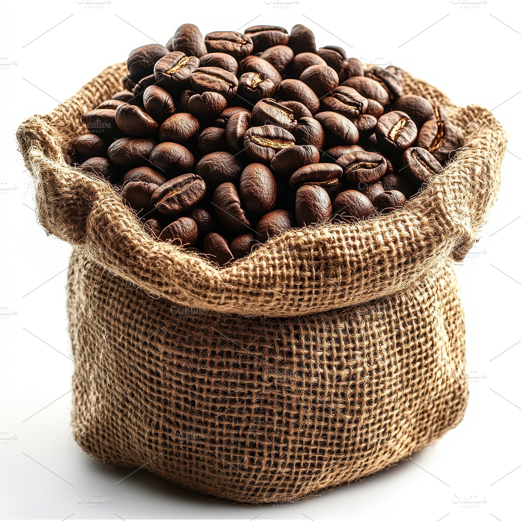 Roasted Coffee Beans in Burlap Sack, a Food & Drink Photo by Pixeness Studio