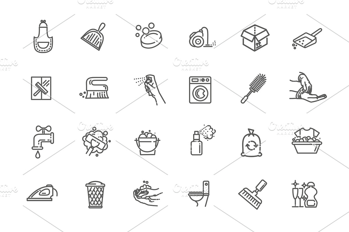 Cleaning service outline icons, an Outline Icon by Tettygreen (Photo 2 of 2)