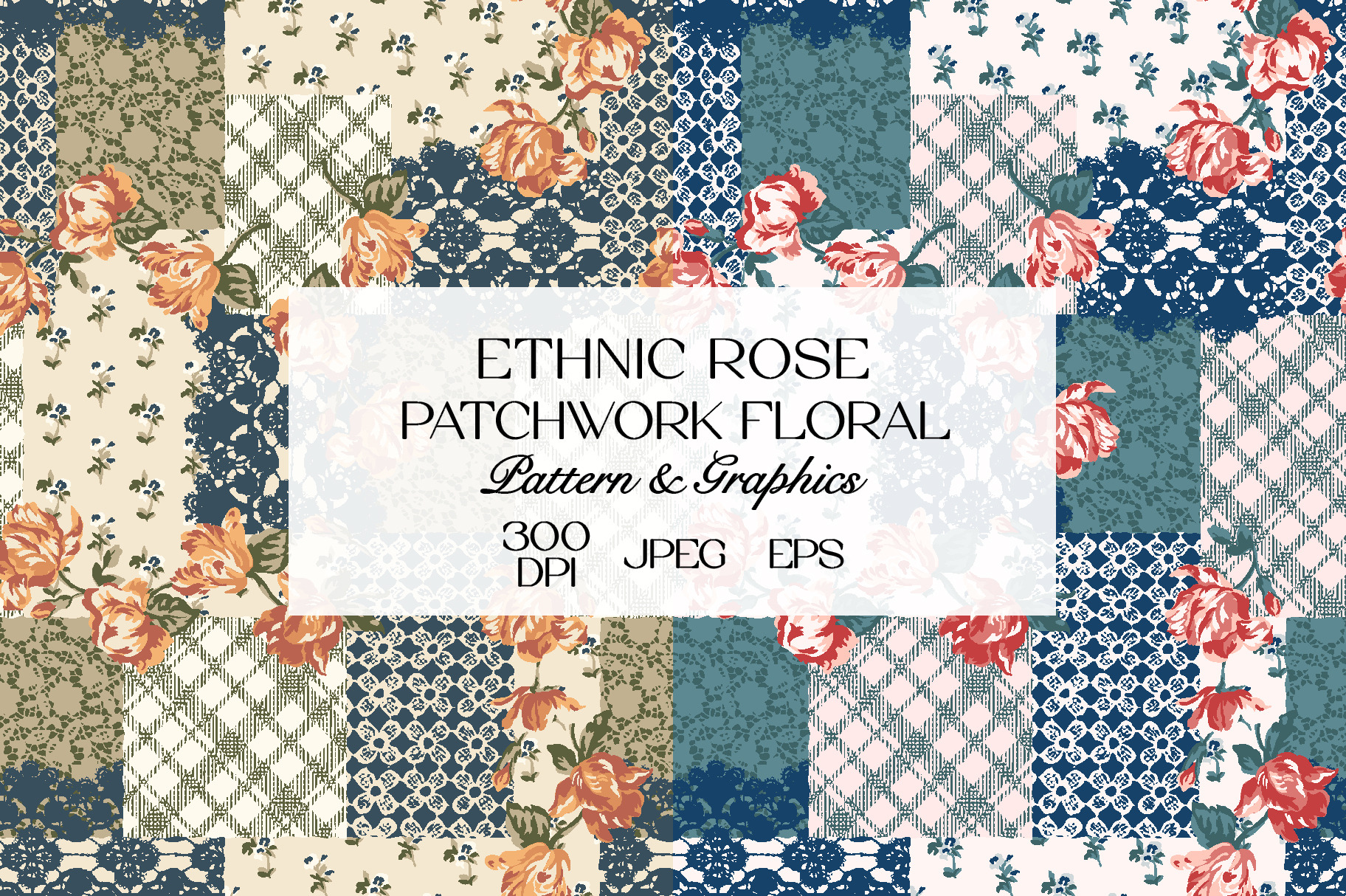 Rose Patchwork Floral Pattern, a Pattern Graphic by StudioGlouna