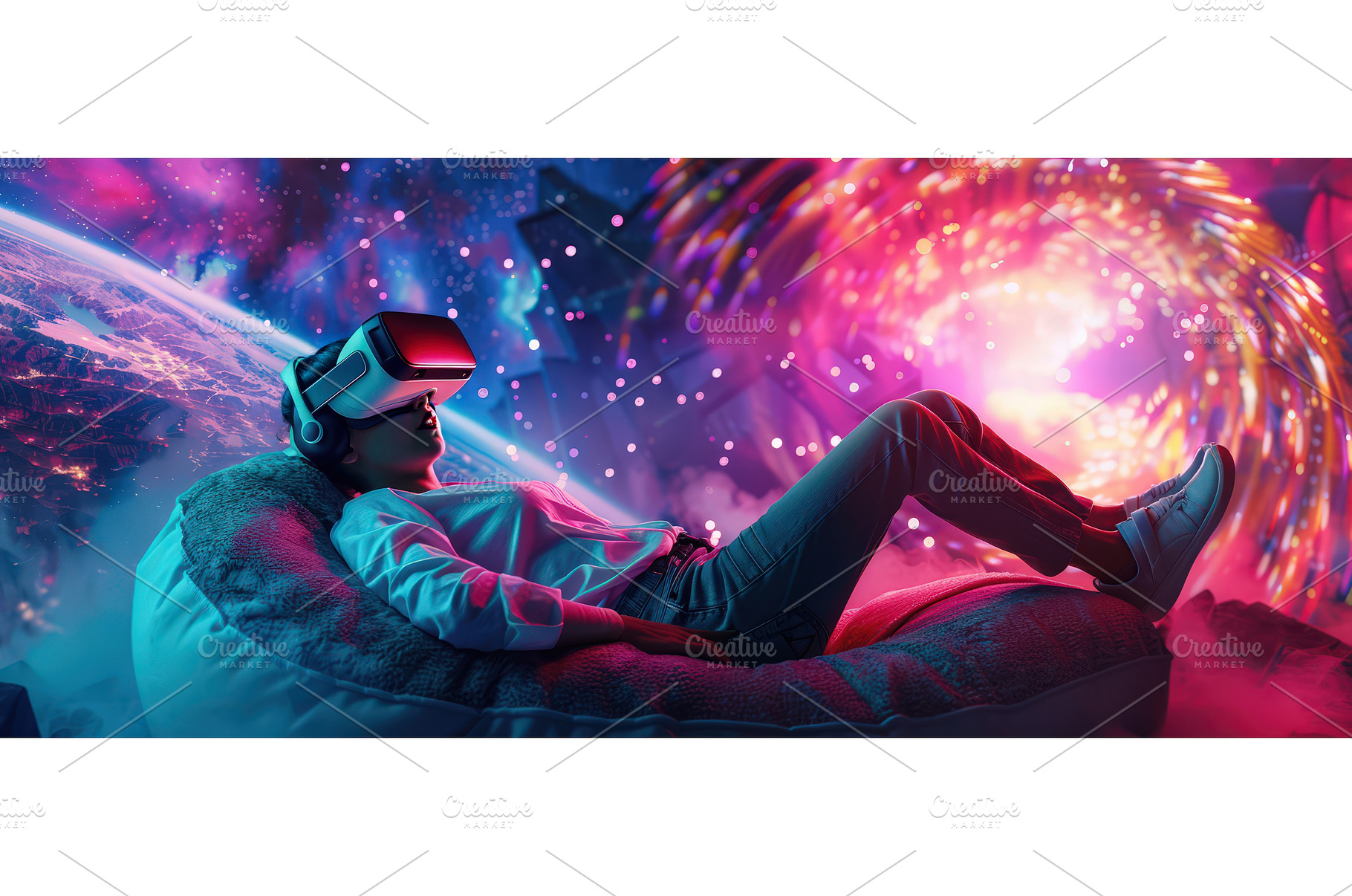 Woman exploring virtual reality, a Technology Photo by piter.goskov