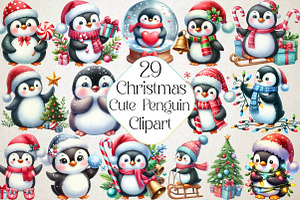 Cute Christmas Penguin Clipart, an Illustration by DreamPrint404