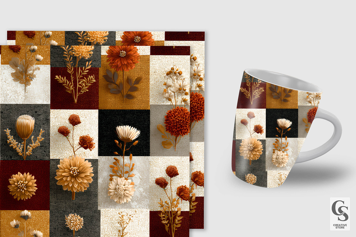 Boho Patchwork Floral Digital Papers, a Pattern Graphic by Creative Store (Photo 3 of 5)