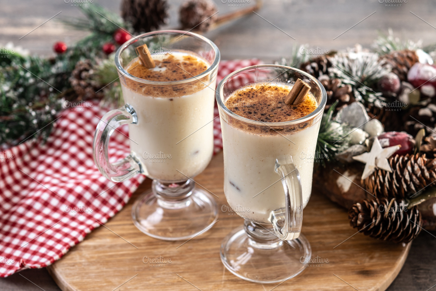 Eggnog with Cinnamon and Christmas Decorations, a Food & Drink Photo by etorres69