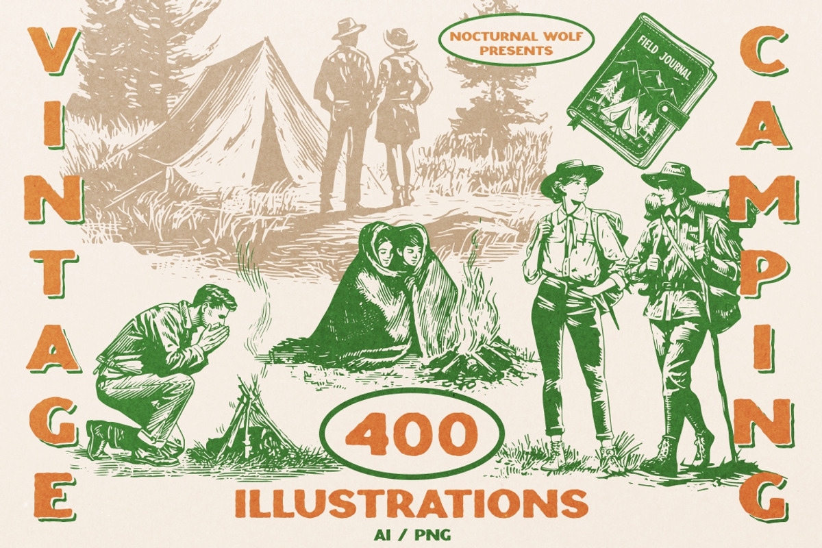 Vintage Outdoor Camping illustration, an Object Illustration by Nocturnal Wolf (Photo 1 of 18)